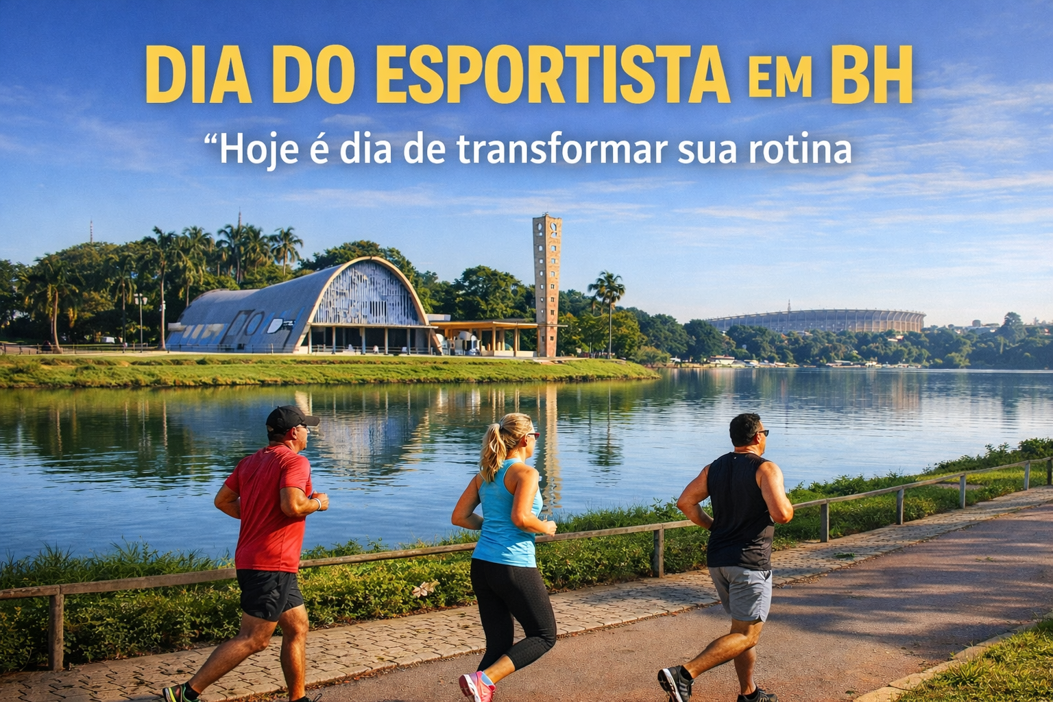 Corredores na Lagoa da Pampulha no Dia do Esportista em Belo Horizonte